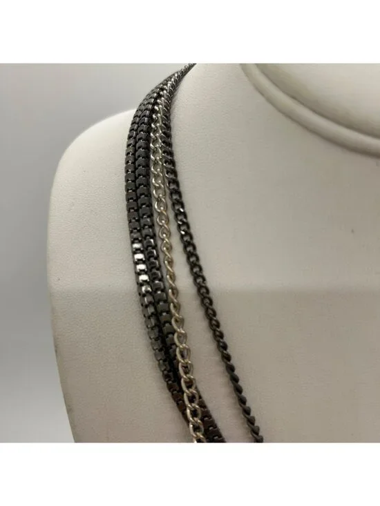 Calvin Klein Multi-Strand Layered Statement Necklace Gunmetal & Silver Chain Wit - Picture 6 of 11